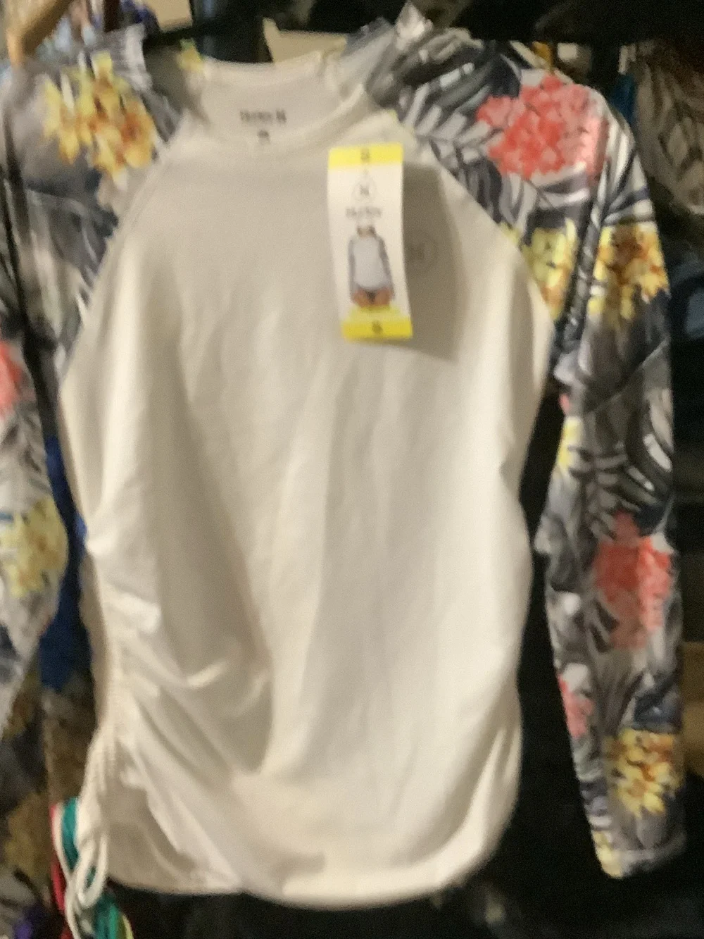 Hurley White UPF 50 coverup with Multicolor Floral Sleeves